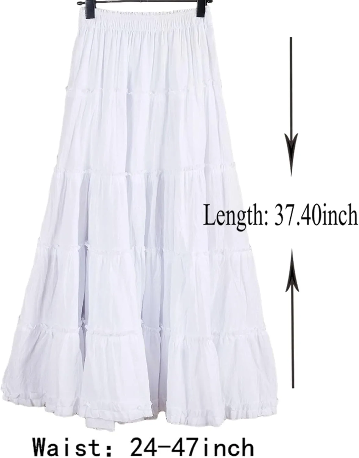 Saukiee Women's Bohemian Elastic Waist Long Skirt Cotton Circle Ruffle Broomstick Peasant Maxi Tiered Skirts