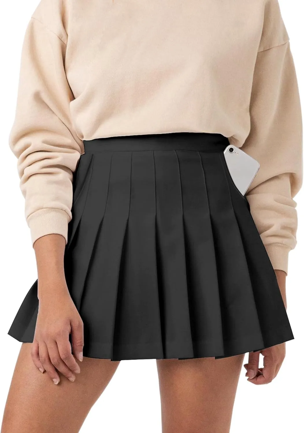 SCKTOO Womens Girl High Waisted Pleated Tennis Skirt School A-Line Skater Skirts with Lining Shorts