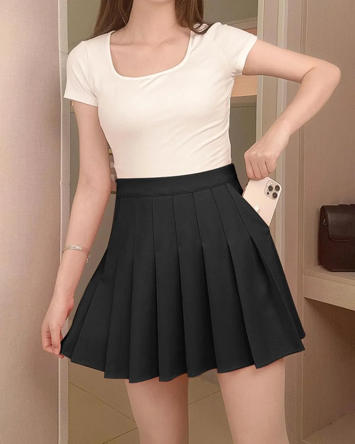 SCKTOO Womens Girl High Waisted Pleated Tennis Skirt School A-Line Skater Skirts with Lining Shorts