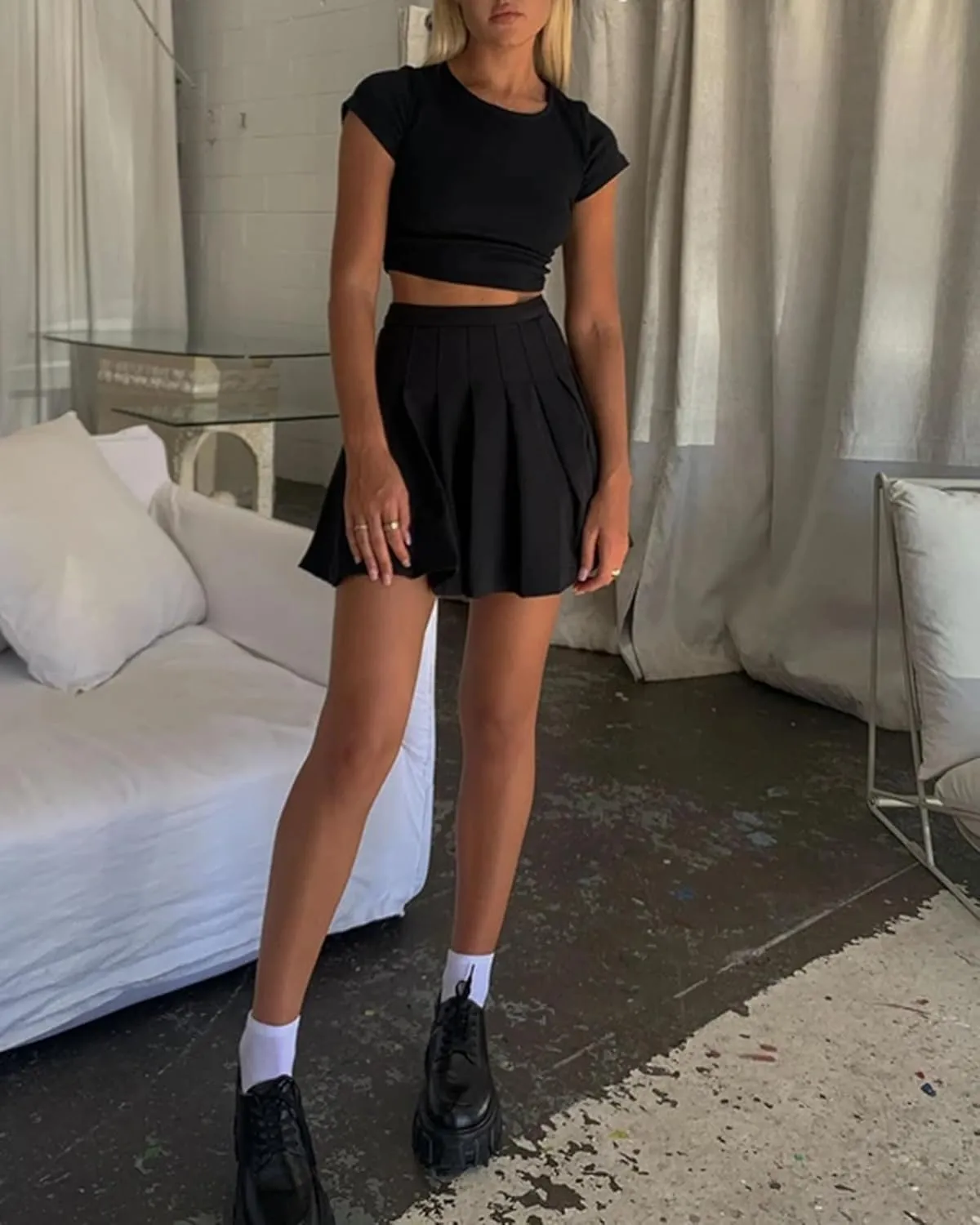 SCKTOO Womens Girl High Waisted Pleated Tennis Skirt School A-Line Skater Skirts with Lining Shorts