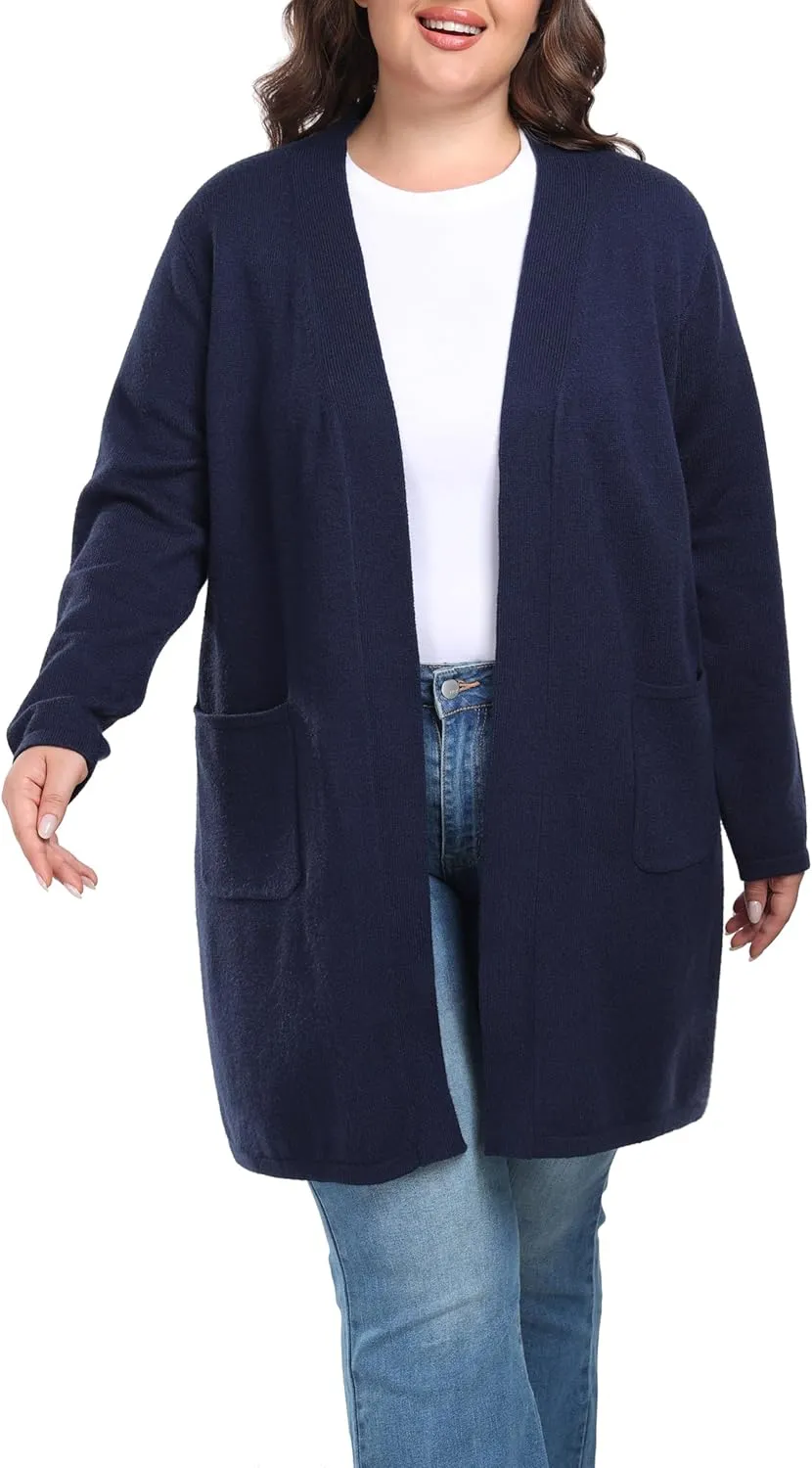 Shiaili Long Plus Size Sweater Cardigan Easy Close Open Front Coat for Women