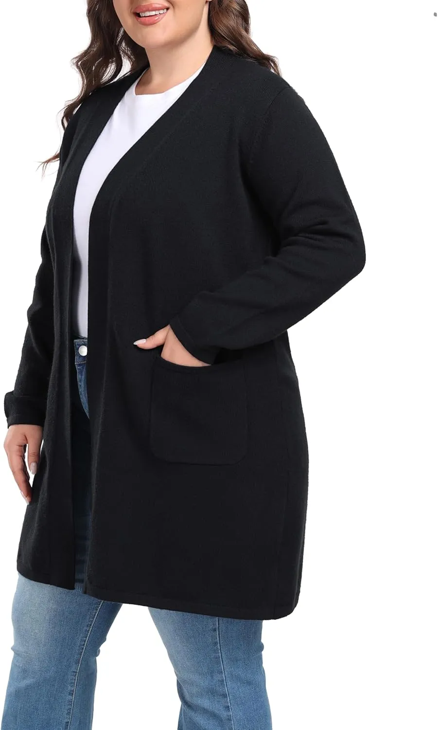 Shiaili Long Plus Size Sweater Cardigan Easy Close Open Front Coat for Women