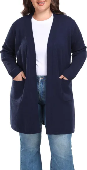 Shiaili Long Plus Size Sweater Cardigan Easy Close Open Front Coat for Women