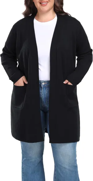 Shiaili Long Plus Size Sweater Cardigan Easy Close Open Front Coat for Women