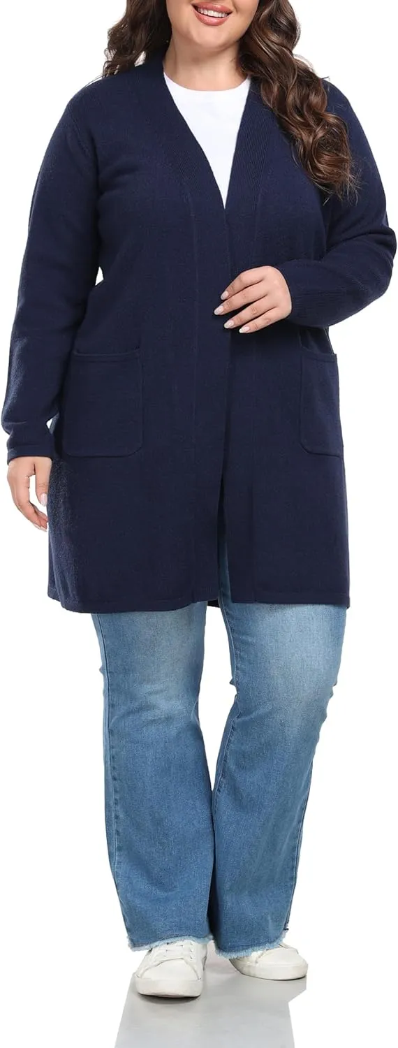 Shiaili Long Plus Size Sweater Cardigan Easy Close Open Front Coat for Women