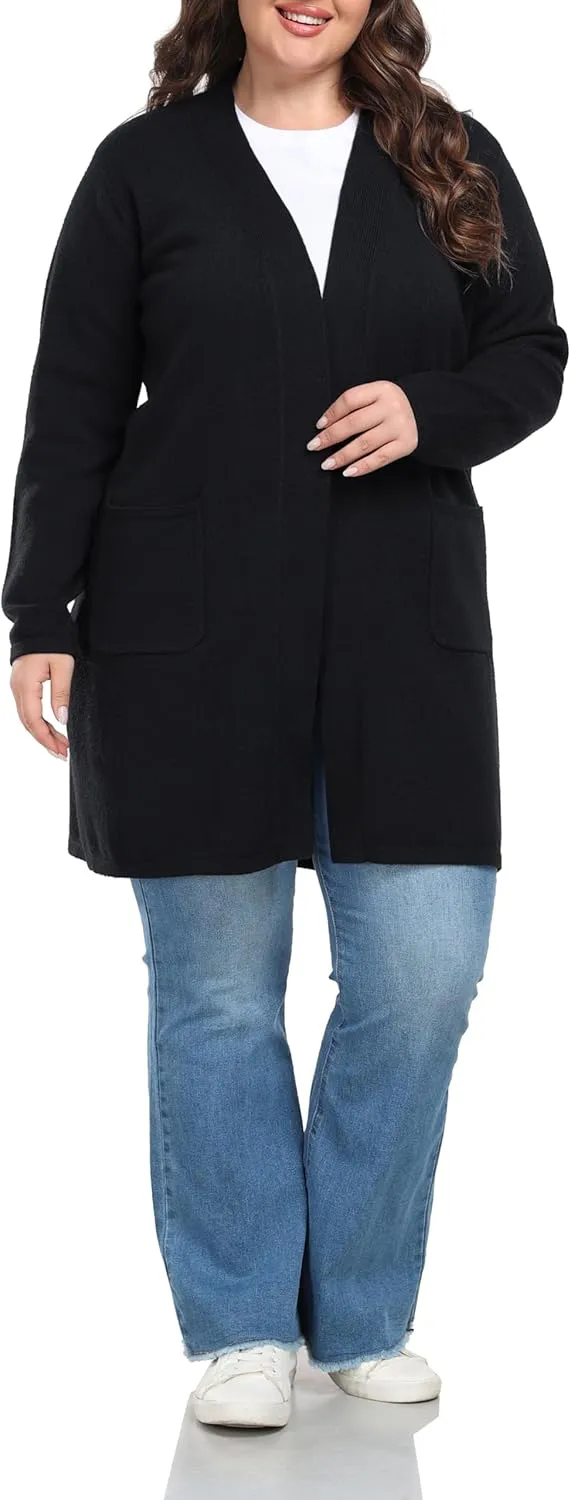 Shiaili Long Plus Size Sweater Cardigan Easy Close Open Front Coat for Women