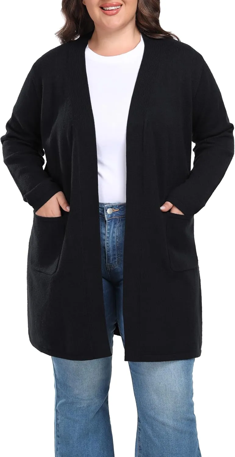 Shiaili Long Plus Size Sweater Cardigan Easy Close Open Front Coat for Women