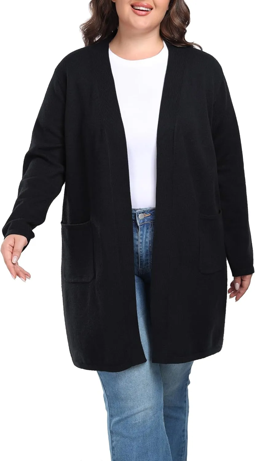 Shiaili Long Plus Size Sweater Cardigan Easy Close Open Front Coat for Women
