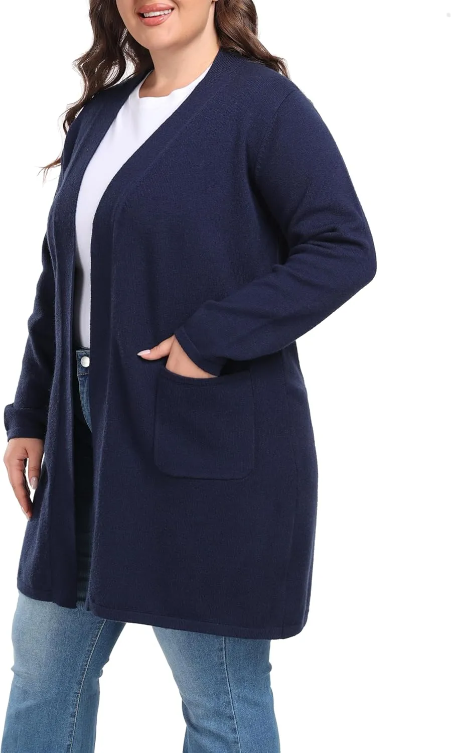 Shiaili Long Plus Size Sweater Cardigan Easy Close Open Front Coat for Women