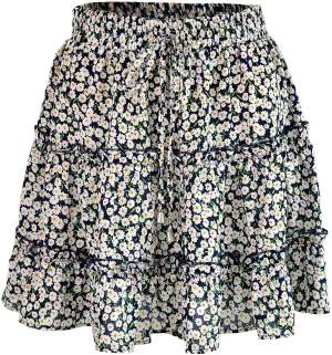Short Skirts for Women Floral Casual Boho Y2K Tiered Pirouette Skort Western Beach Vacation Drawstring Mini Skirts