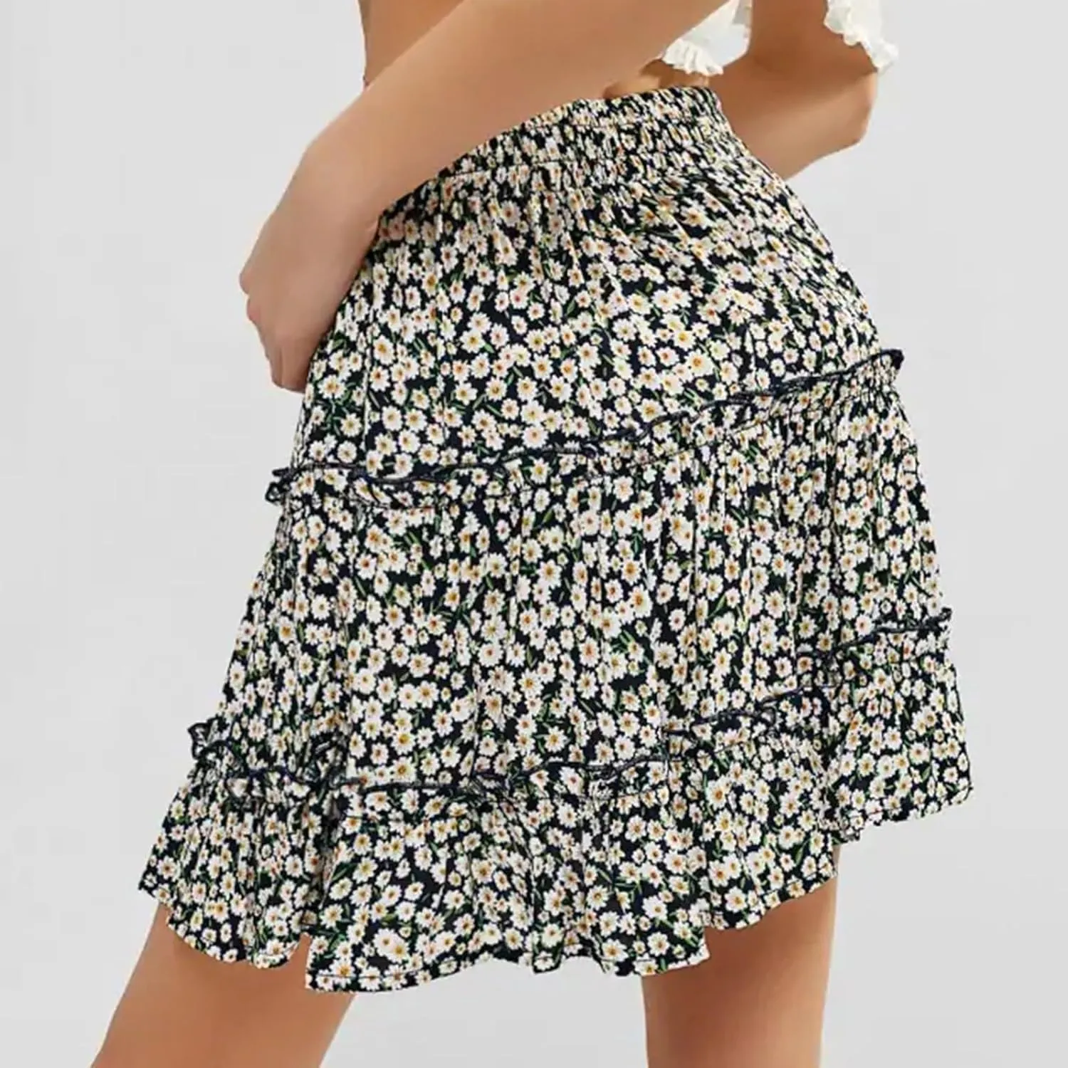 Short Skirts for Women Floral Casual Boho Y2K Tiered Pirouette Skort Western Beach Vacation Drawstring Mini Skirts