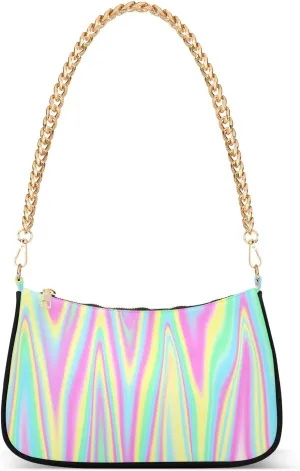 Shoulder Bag for Women Holographic Flowing Liquid Effect Hobo Purses Handbags for Women with Chain Strap