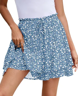 SimpleFun Womens Skorts Floral Ruffled Chiffon Flowy Shorts Summer Flared Mini Skirts