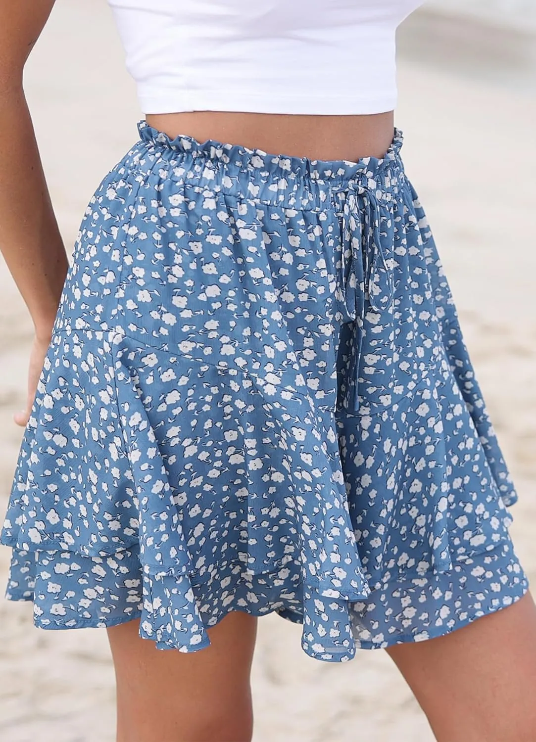 SimpleFun Womens Skorts Floral Ruffled Chiffon Flowy Shorts Summer Flared Mini Skirts