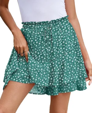 SimpleFun Womens Skorts Floral Ruffled Chiffon Flowy Shorts Summer Flared Mini Skirts