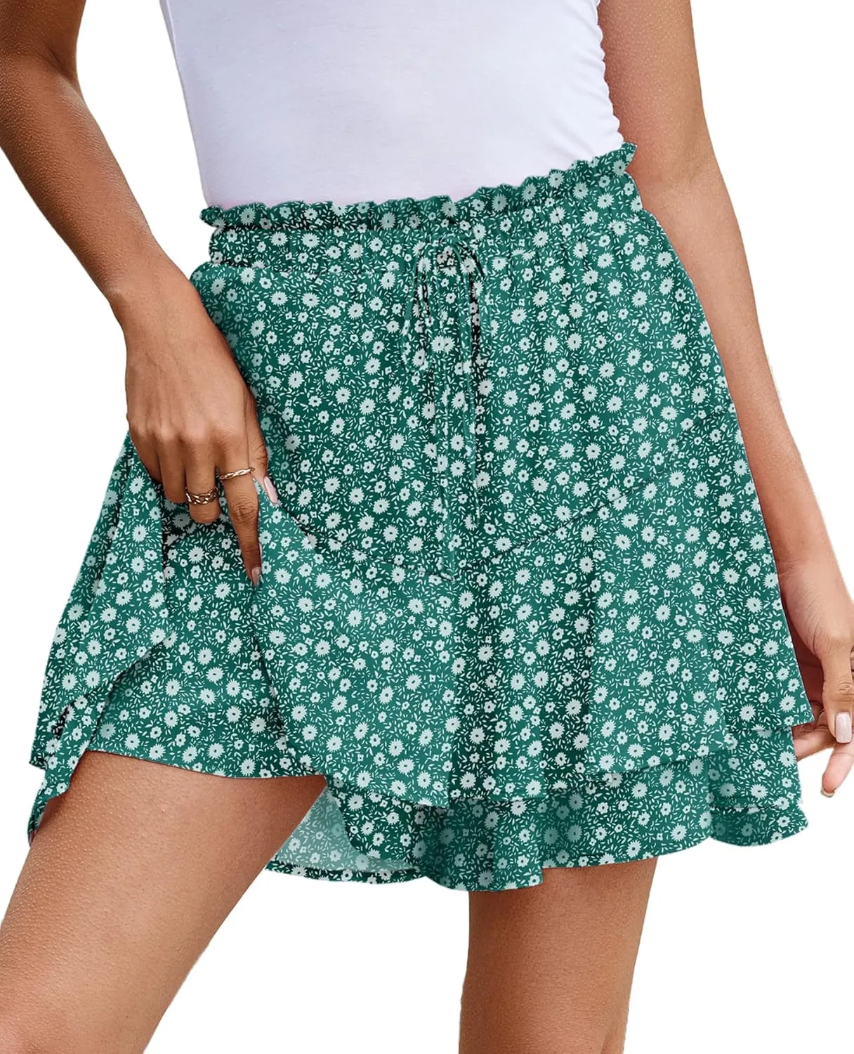 SimpleFun Womens Skorts Floral Ruffled Chiffon Flowy Shorts Summer Flared Mini Skirts