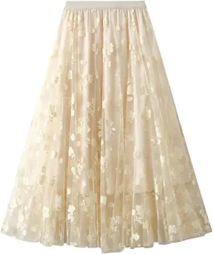 Skirt for Women Elastic Waist Tiered Maxi Skirt A-Line High Waist Long Skirt Bohemian Print Casual Beach Outfits