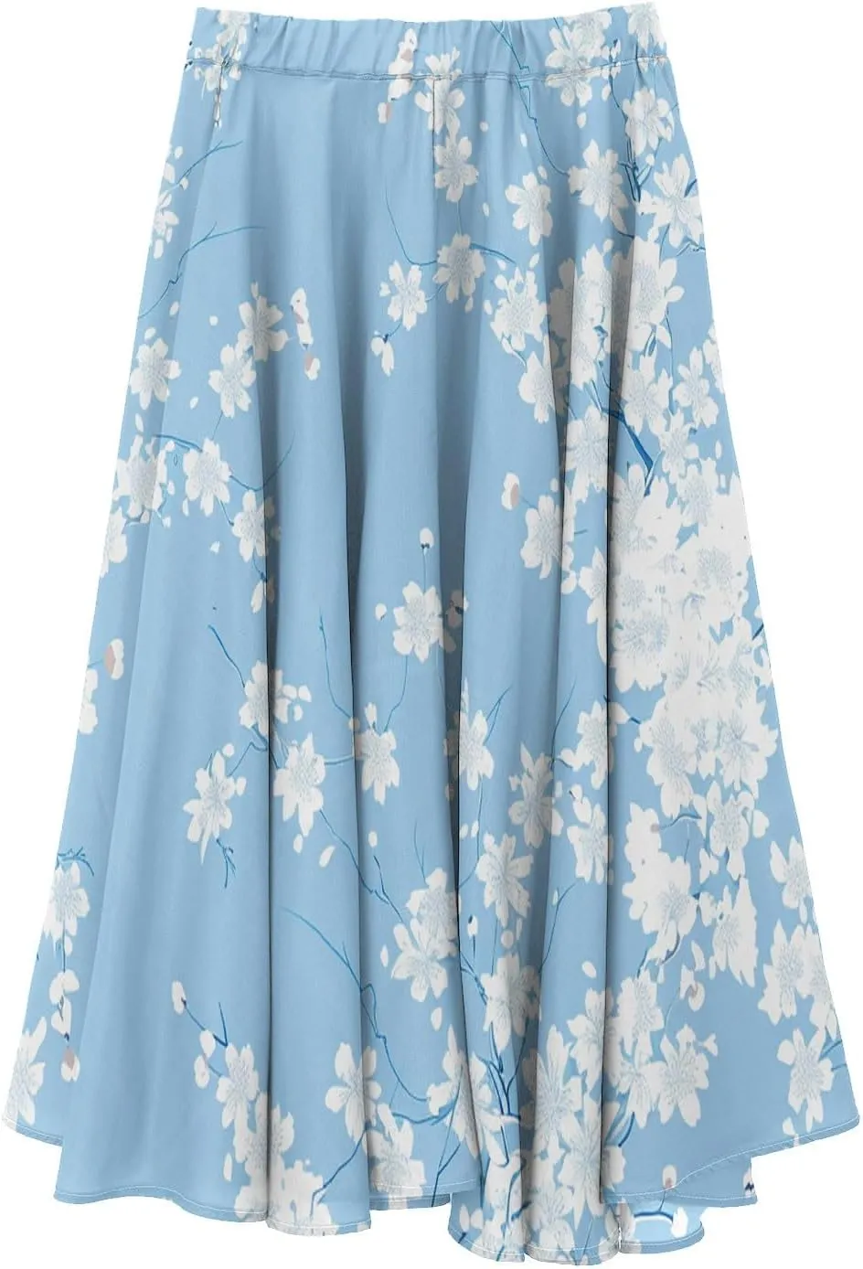 Skirts for Women Trendy Summer Fall Retro Floral Art Linen Elastic High Waist Tiered Long Maxi Skirt with Pockets