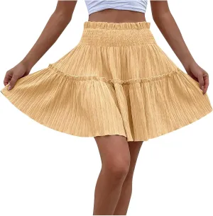 Smocked Mini Skirt for Women High Waist Ruffle Tiered Skater Skirts Summer Casual Trendy Outfits