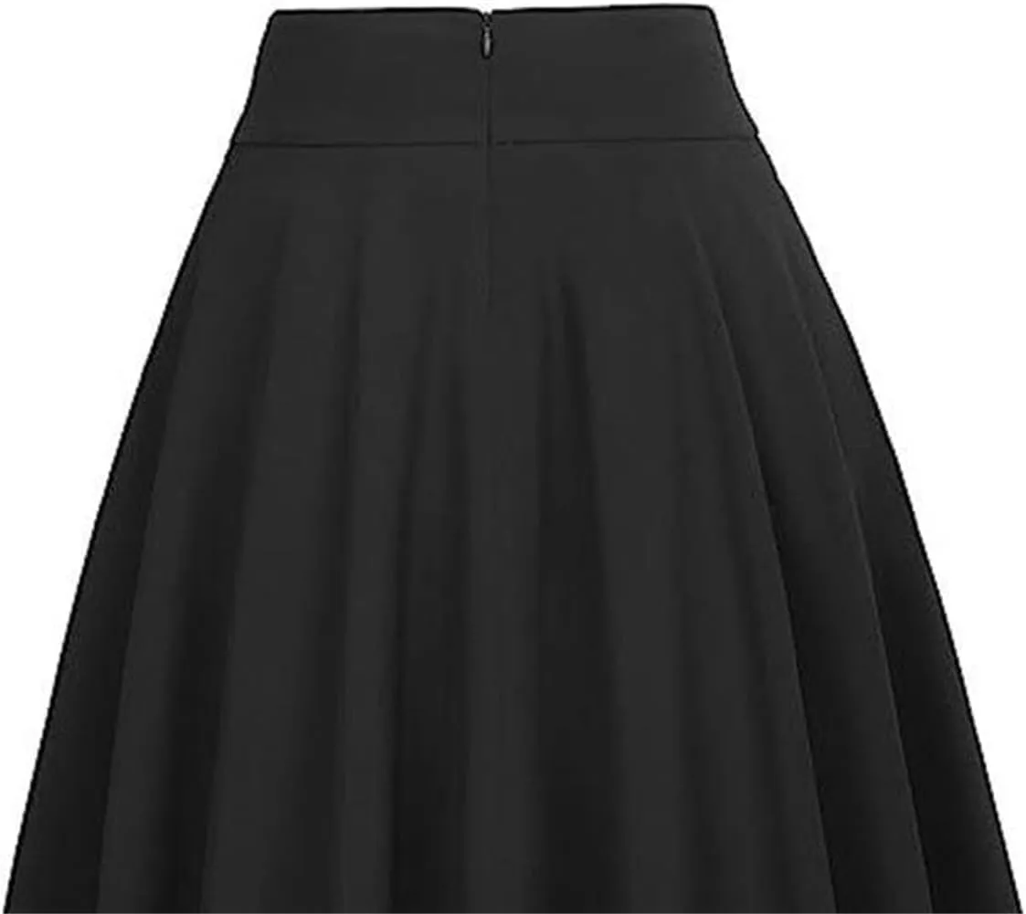 Sorrica Women's Vintage Pleated Midi Skirts High Waist A-line Flared Skater Skirts with Pockets