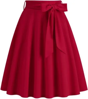 Sorrica Women's Vintage Pleated Midi Skirts High Waist A-line Flared Skater Skirts with Pockets