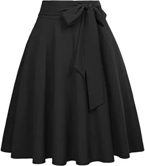 Sorrica Women's Vintage Pleated Midi Skirts High Waist A-line Flared Skater Skirts with Pockets