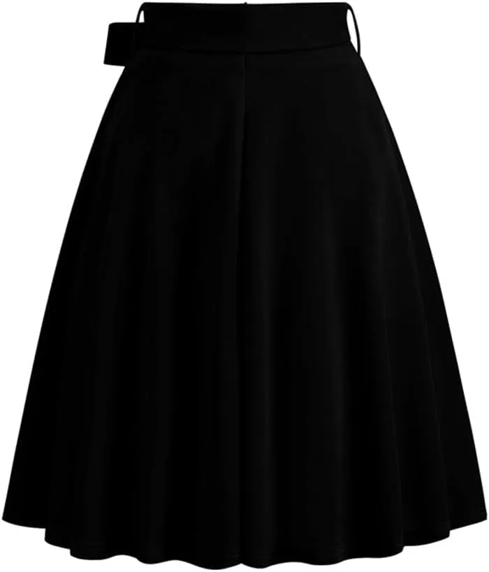 Sorrica Women's Vintage Pleated Midi Skirts High Waist A-line Flared Skater Skirts with Pockets