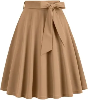 Sorrica Women's Vintage Pleated Midi Skirts High Waist A-line Flared Skater Skirts with Pockets