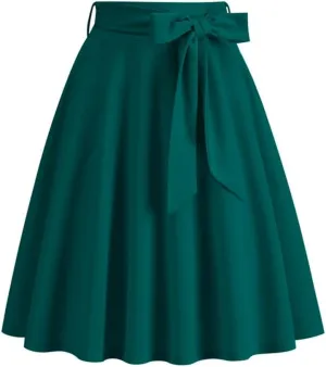 Sorrica Women's Vintage Pleated Midi Skirts High Waist A-line Flared Skater Skirts with Pockets