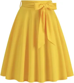 Sorrica Women's Vintage Pleated Midi Skirts High Waist A-line Flared Skater Skirts with Pockets