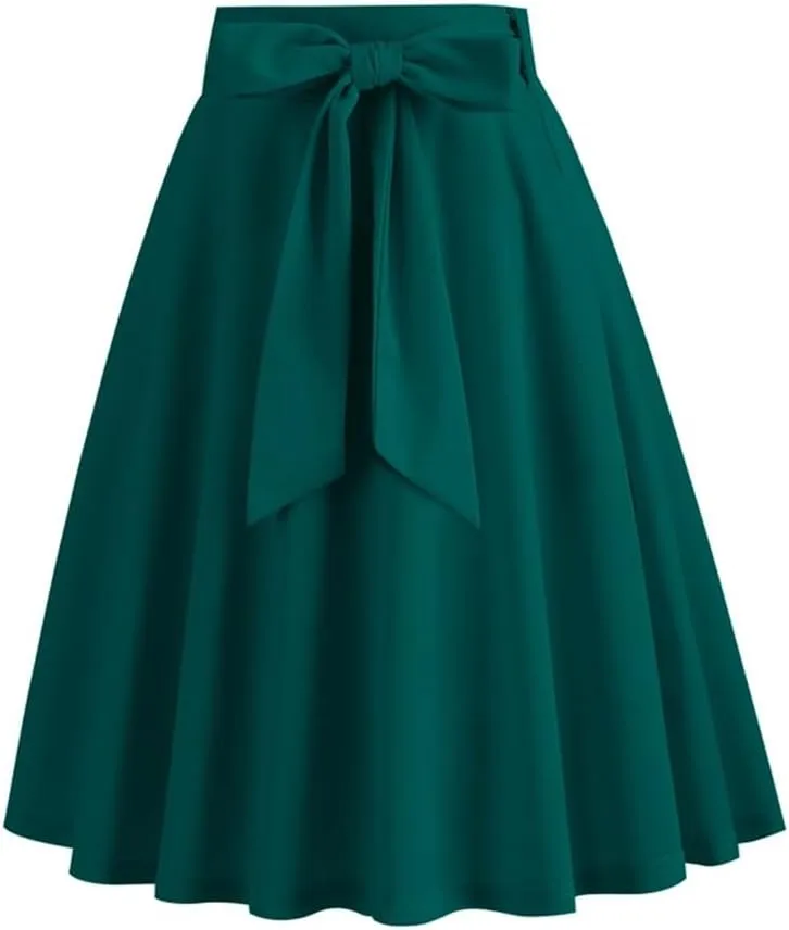 Sorrica Women's Vintage Pleated Midi Skirts High Waist A-line Flared Skater Skirts with Pockets