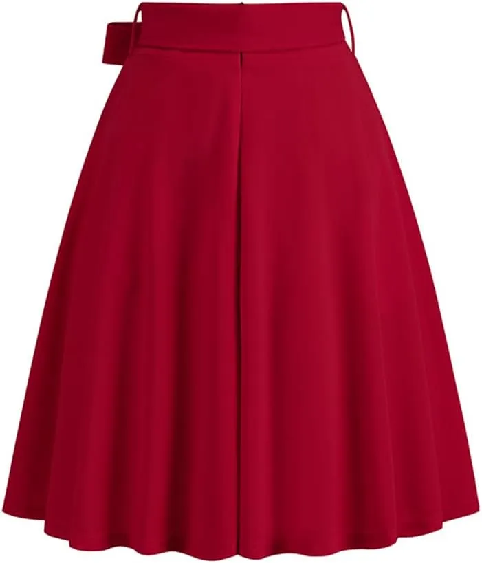 Sorrica Women's Vintage Pleated Midi Skirts High Waist A-line Flared Skater Skirts with Pockets
