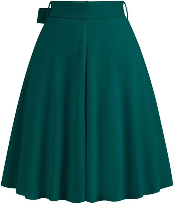 Sorrica Women's Vintage Pleated Midi Skirts High Waist A-line Flared Skater Skirts with Pockets