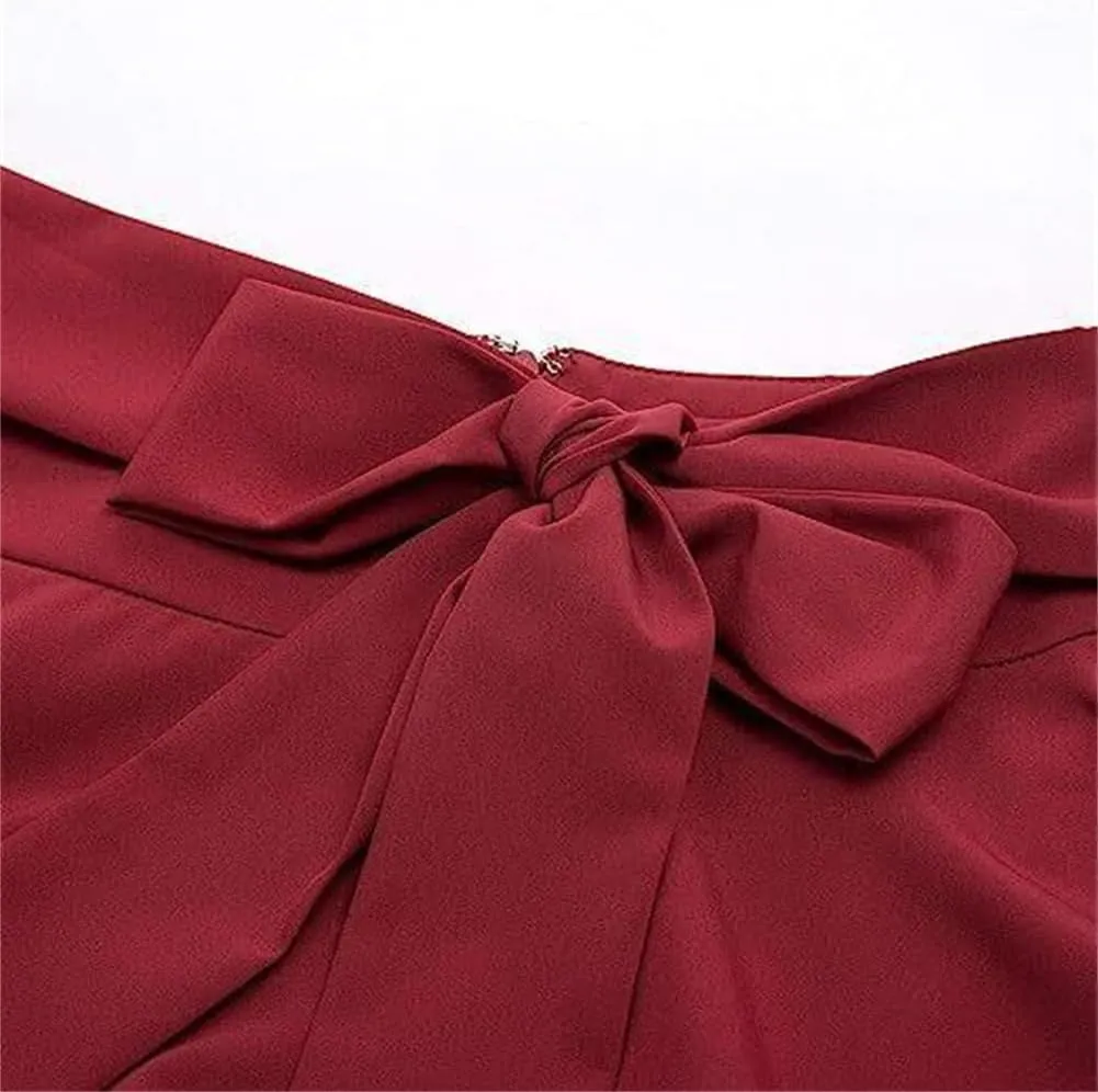 Sorrica Women's Vintage Pleated Midi Skirts High Waist A-line Flared Skater Skirts with Pockets