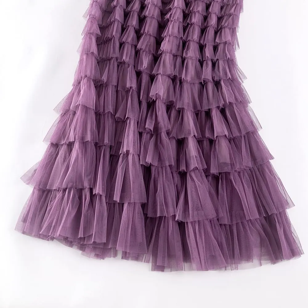 Summer Lovely Cake Layered Elastic Waist Tulle A Line Women Maxi Skirt