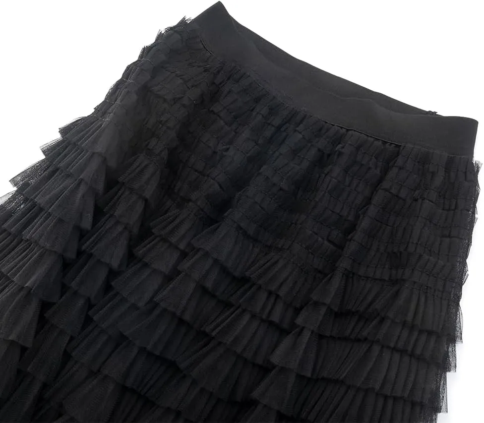 Summer Lovely Cake Layered Elastic Waist Tulle A Line Women Maxi Skirt