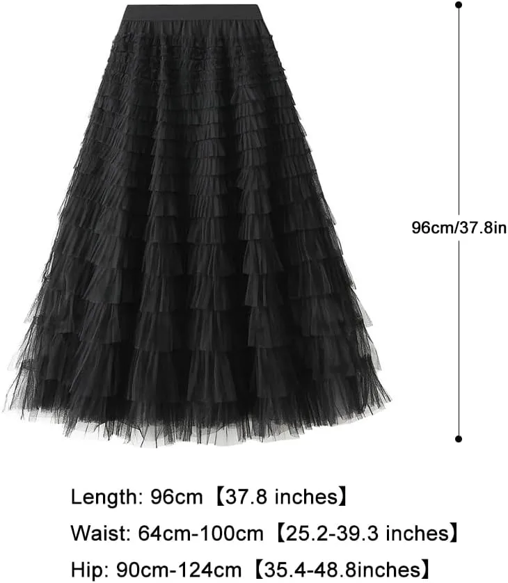 Summer Lovely Cake Layered Elastic Waist Tulle A Line Women Maxi Skirt