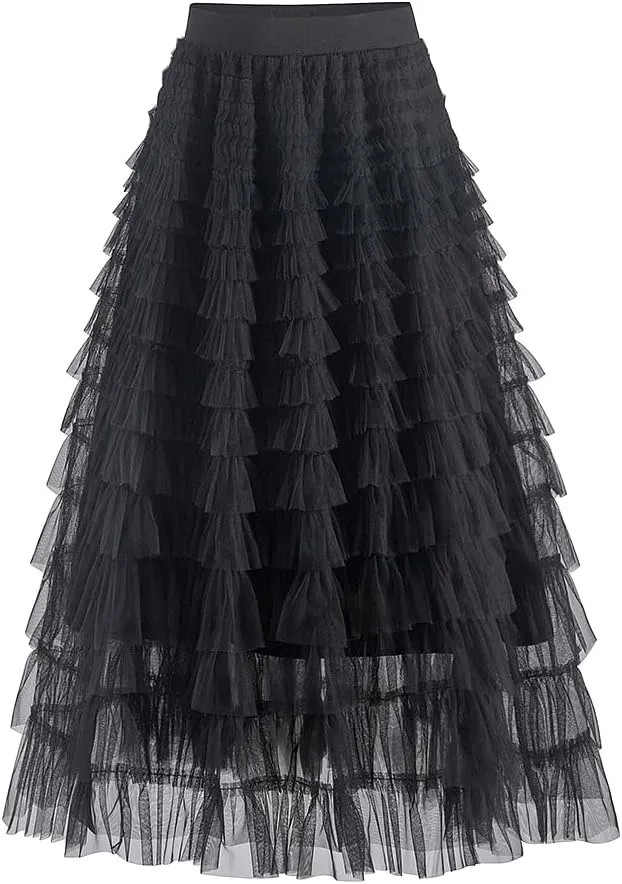 Summer Lovely Cake Layered Elastic Waist Tulle A Line Women Maxi Skirt
