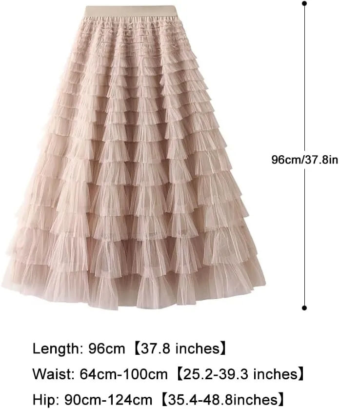 Summer Lovely Cake Layered Elastic Waist Tulle A Line Women Maxi Skirt