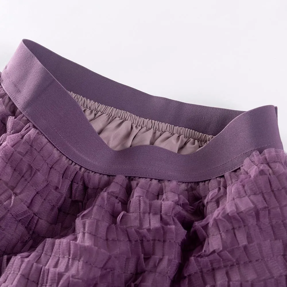 Summer Lovely Cake Layered Elastic Waist Tulle A Line Women Maxi Skirt