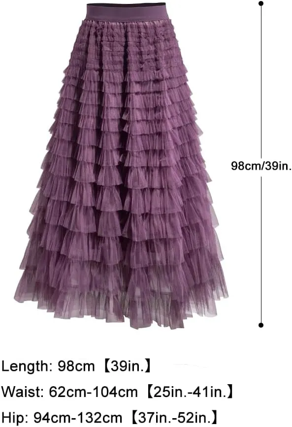 Summer Lovely Cake Layered Elastic Waist Tulle A Line Women Maxi Skirt