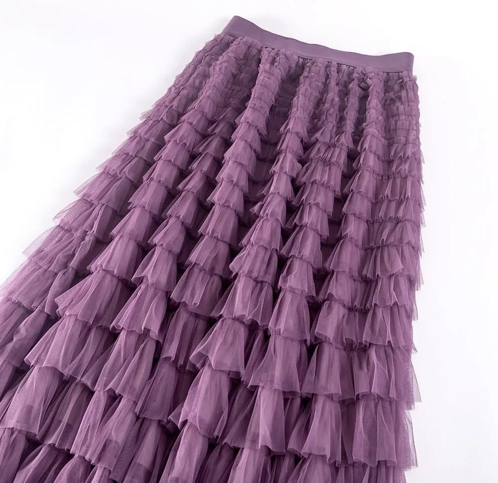 Summer Lovely Cake Layered Elastic Waist Tulle A Line Women Maxi Skirt
