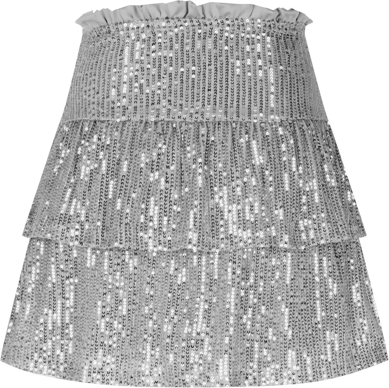Summer Pleated Skirt for Women Sequin Invisible Zipper Short Skirt Solid Color Prom Party Casual Tiered Skirts