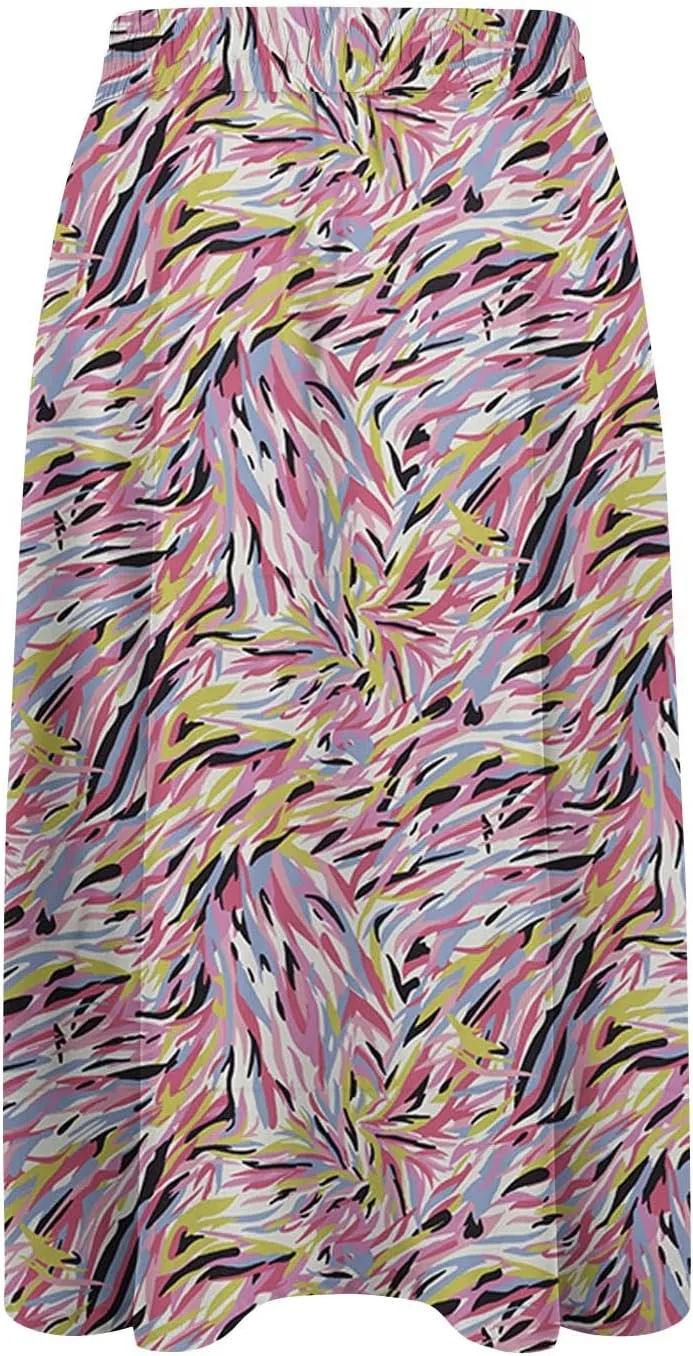 Summer Skirts for Women 2025 Midi Length Elastic High Waist Boho Floral Pleated A Line Skirts with Pockets Beach Coverups