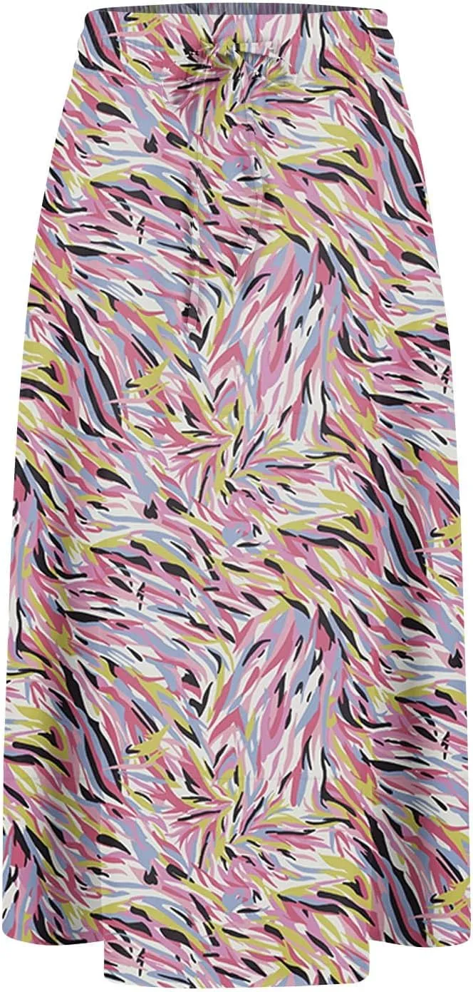 Summer Skirts for Women 2025 Midi Length Elastic High Waist Boho Floral Pleated A Line Skirts with Pockets Beach Coverups