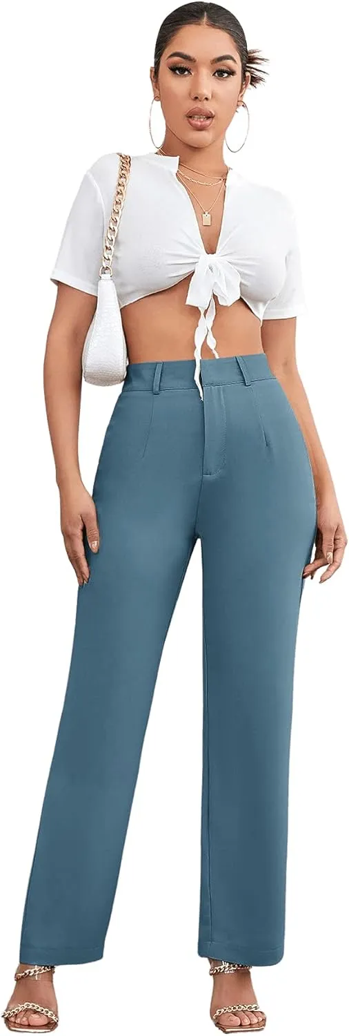 SweatyRocks Women's Elegant High Waist Solid Long Pants Office Trousers
