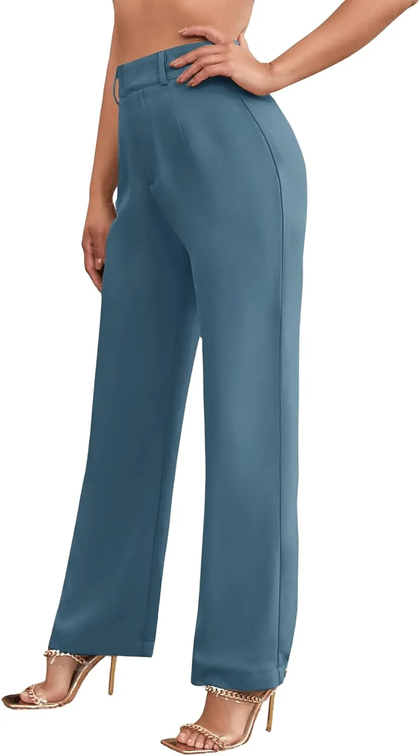 SweatyRocks Women's Elegant High Waist Solid Long Pants Office Trousers