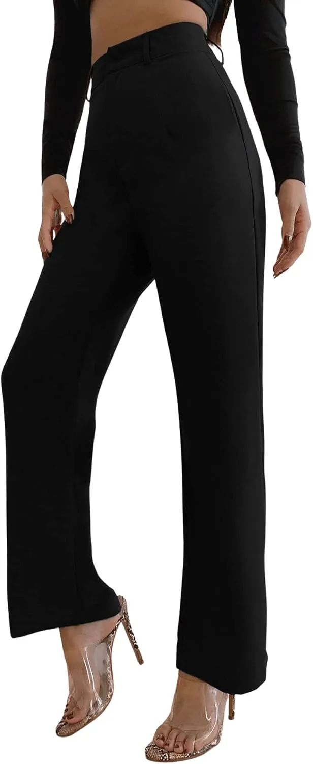 SweatyRocks Women's Elegant High Waist Solid Long Pants Office Trousers