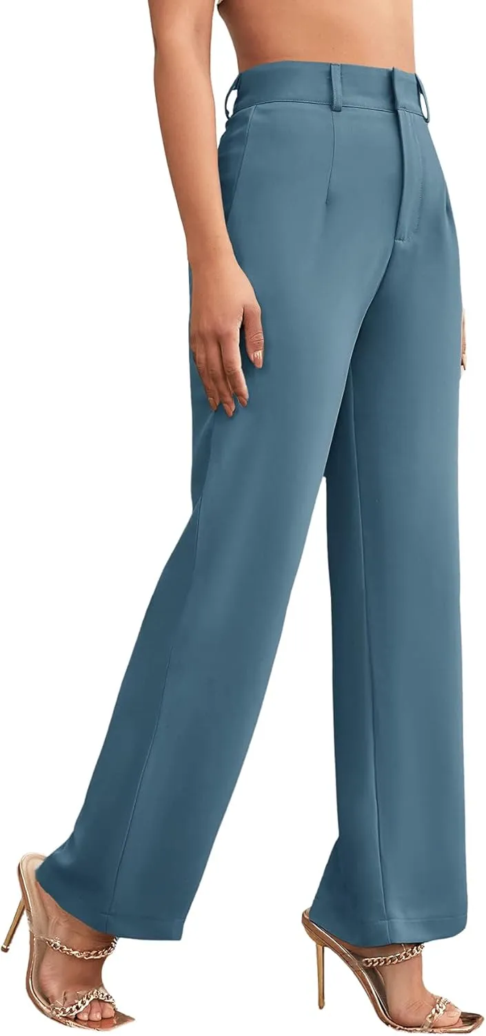 SweatyRocks Women's Elegant High Waist Solid Long Pants Office Trousers