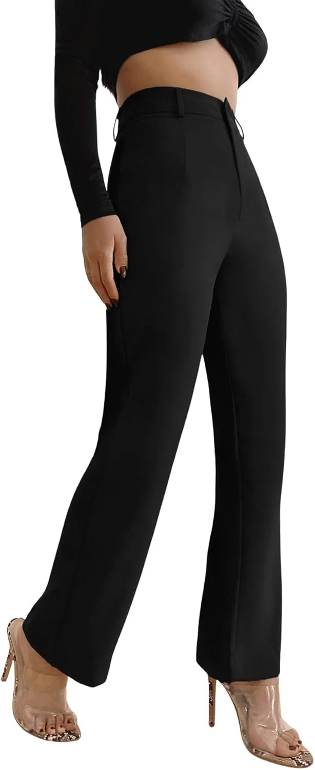 SweatyRocks Women's Elegant High Waist Solid Long Pants Office Trousers